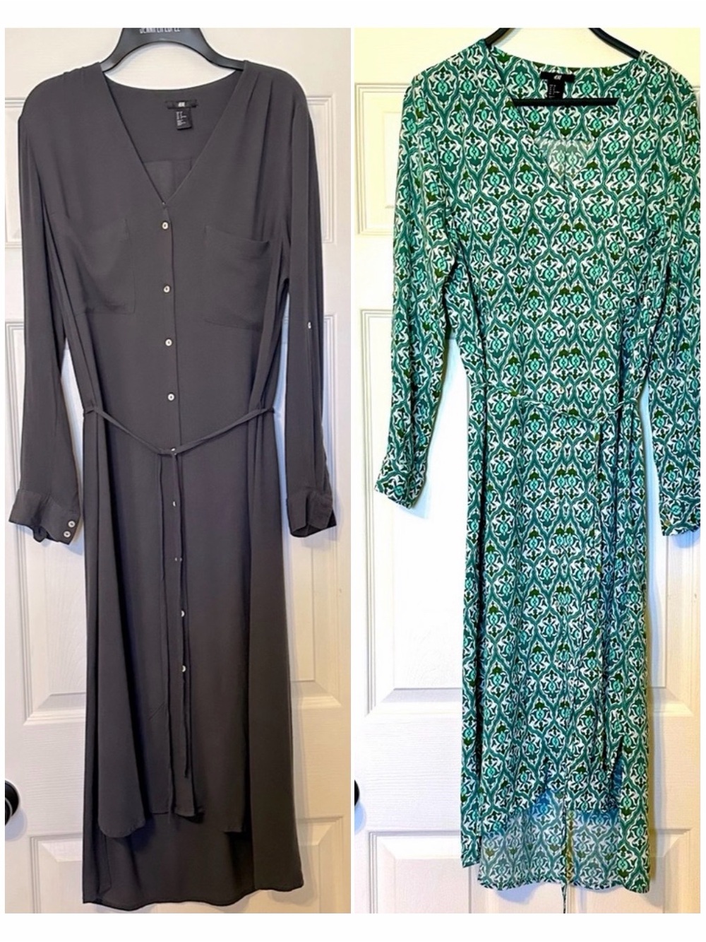 Bundle H&M Green Printed & charcoal Long-Sleeve Midi Dress
